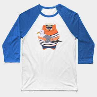 Captain Cat with seagull Baseball T-Shirt